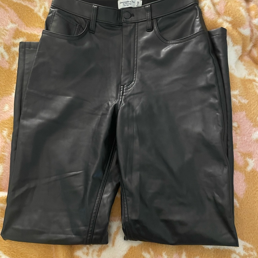 Abercrombie & Fitch Black Faux Leather Ultra High Rise Pants